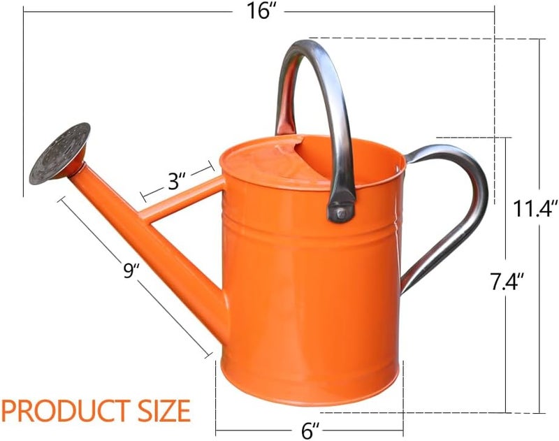 yourjoy Metal Watering Can, One Gallon Watering Cans Stainless Steel for Outdoor Indoor Garden Plants Watering (Stainless Steel Handle Orange) - Image 2